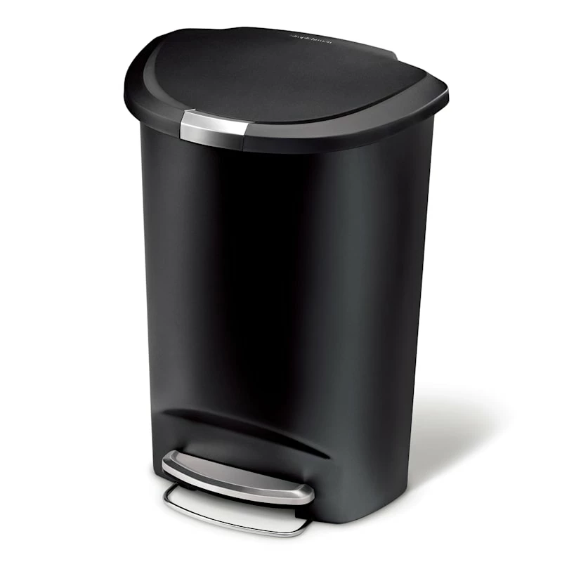 50L (13.2 Gal) Semi-Round Plastic Kitchen Step Trash Can With Lid Lock Black 1 50L (13.2 Gal) Semi-Round Plastic Kitchen Step Trash Can With Lid Lock Black