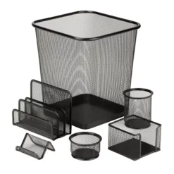6-Piece Black Steel Mesh Office Desk Set