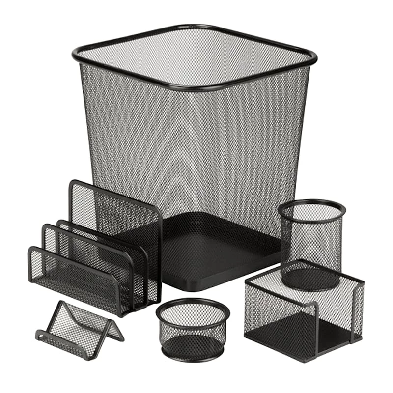 6-Piece Black Steel Mesh Office Desk Set 1 6-Piece Black Steel Mesh Office Desk Set
