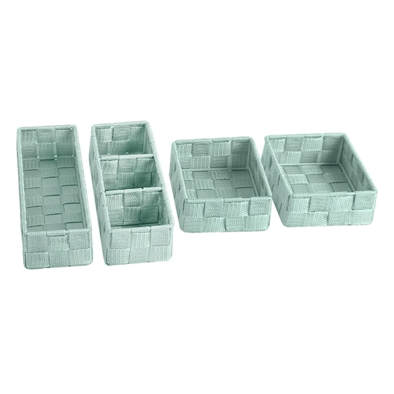 6-Piece Woven Storage Basket Set, Aqua 4 6-Piece Woven Storage Basket Set, Aqua - Image 4