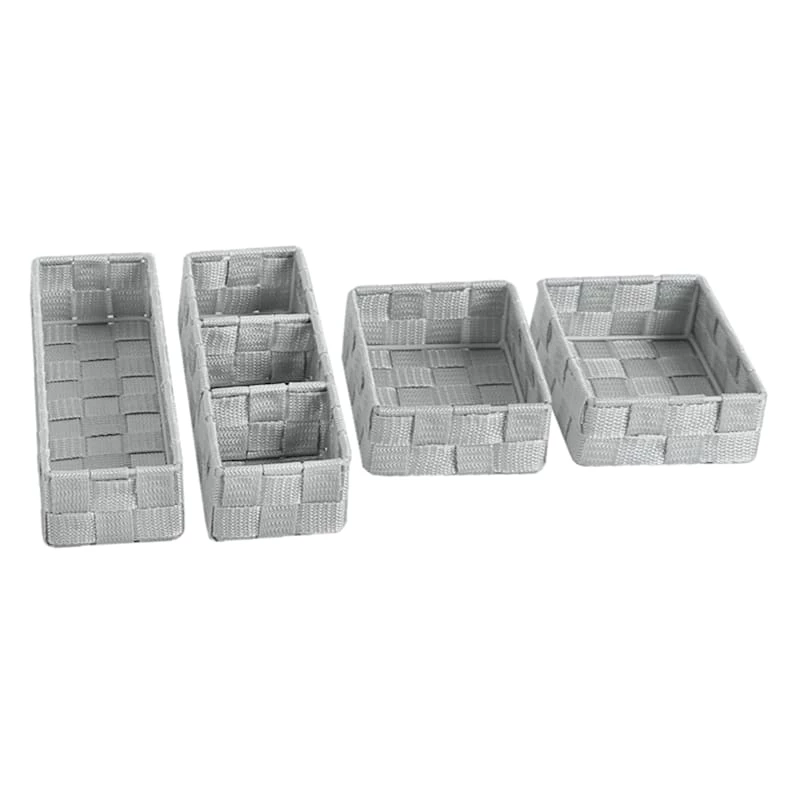 6-Piece Woven Storage Basket Set, Grey 4 6-Piece Woven Storage Basket Set, Grey - Image 4