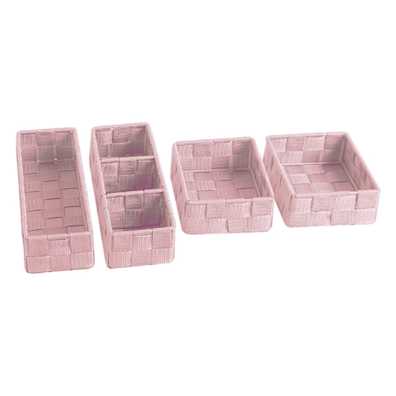 6-Piece Woven Storage Basket Set, Pearl Blush Pink 4 6-Piece Woven Storage Basket Set, Pearl Blush Pink - Image 4
