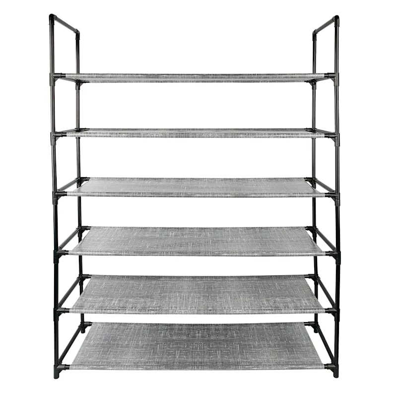 6-Tier Printed Shelf Shoe Rack, Black Linen 1 6-Tier Printed Shelf Shoe Rack, Black Linen
