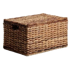 Bacburi Woven Abaca Storage Basket With Lid, Large