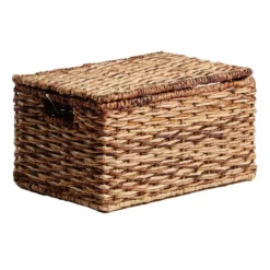 Bacburi Woven Abaca Storage Basket With Lid, Medium