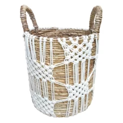 Banana Round Natural Basket/White Macrame Small
