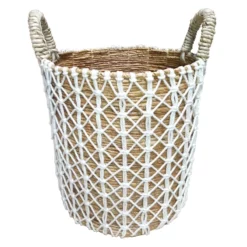 Banana Round Natural Basket/White Triangle Macrame Medium