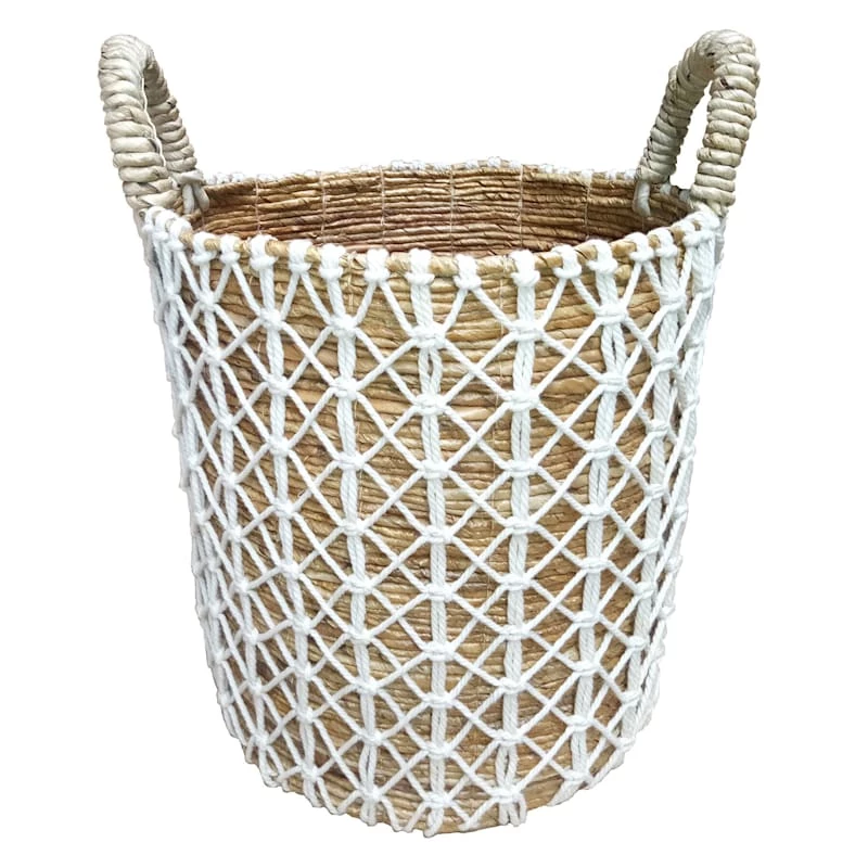 Banana Round Natural Basket/White Triangle Macrame Medium 1 Banana Round Natural Basket/White Triangle Macrame Medium