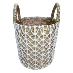 Banana Round Natural Basket/White Triangle Macrame Small