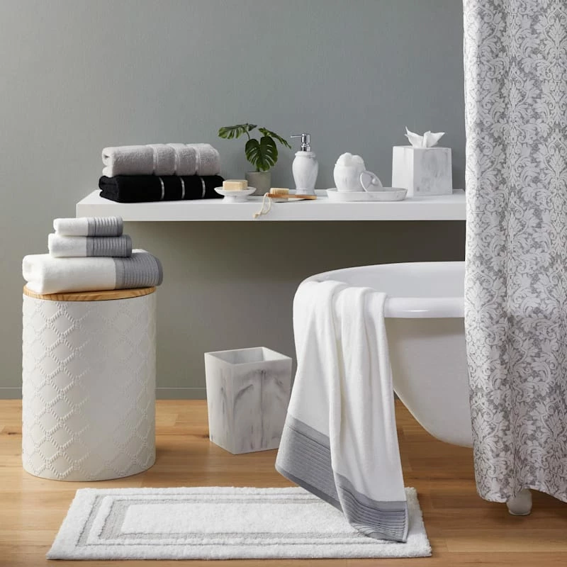 Belle Grey & White Marbled Wastebasket, 10" 2 Belle Grey & White Marbled Wastebasket, 10" - Image 2