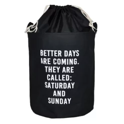 Better Days Are Coming Collapsible Laundry Hamper With Drawstring Liner, Black