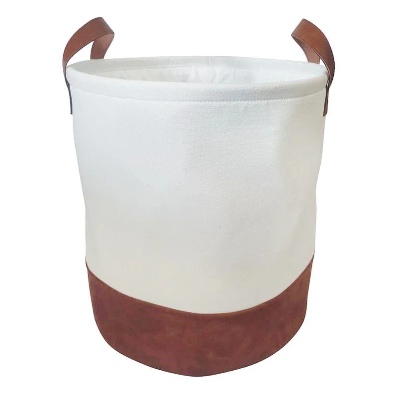 Black Faux Leather Laundry Hamper With Handles, Medium 1 Black Faux Leather Laundry Hamper With Handles, Medium