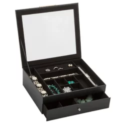 Black Jewelry Organizer With Clear Lid & Drawer