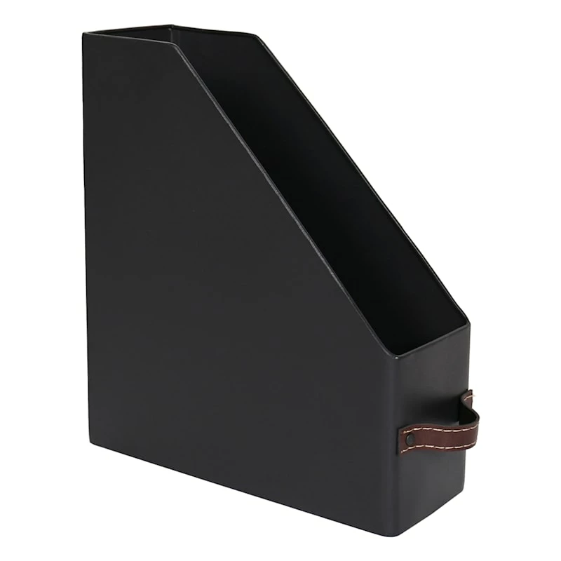 Black Metal Magazine Holder With Leather Strap 1 Black Metal Magazine Holder With Leather Strap