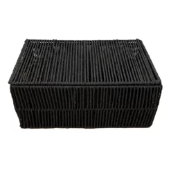 Black Paper Storage Basket With Lid, Medium