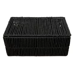 Black Paper Storage Basket With Lid, Small