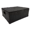 Black Rectangle Paper Rope Basket With Lid, Large
