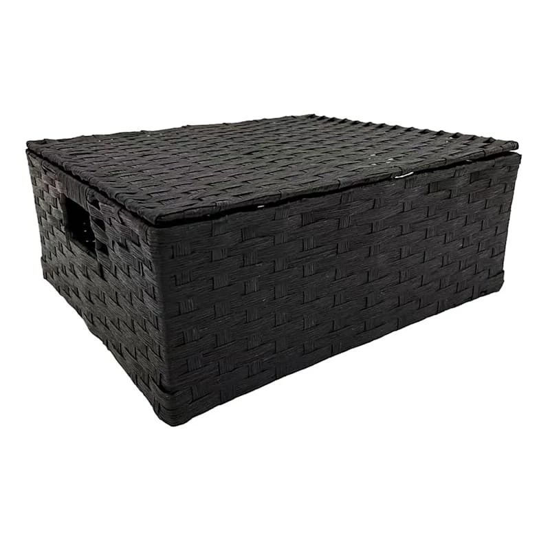 Black Rectangle Paper Rope Basket With Lid, Large 1 Black Rectangle Paper Rope Basket With Lid, Large