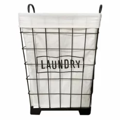 Black Square Metal Grid Laundry Hamper With Liner, Large