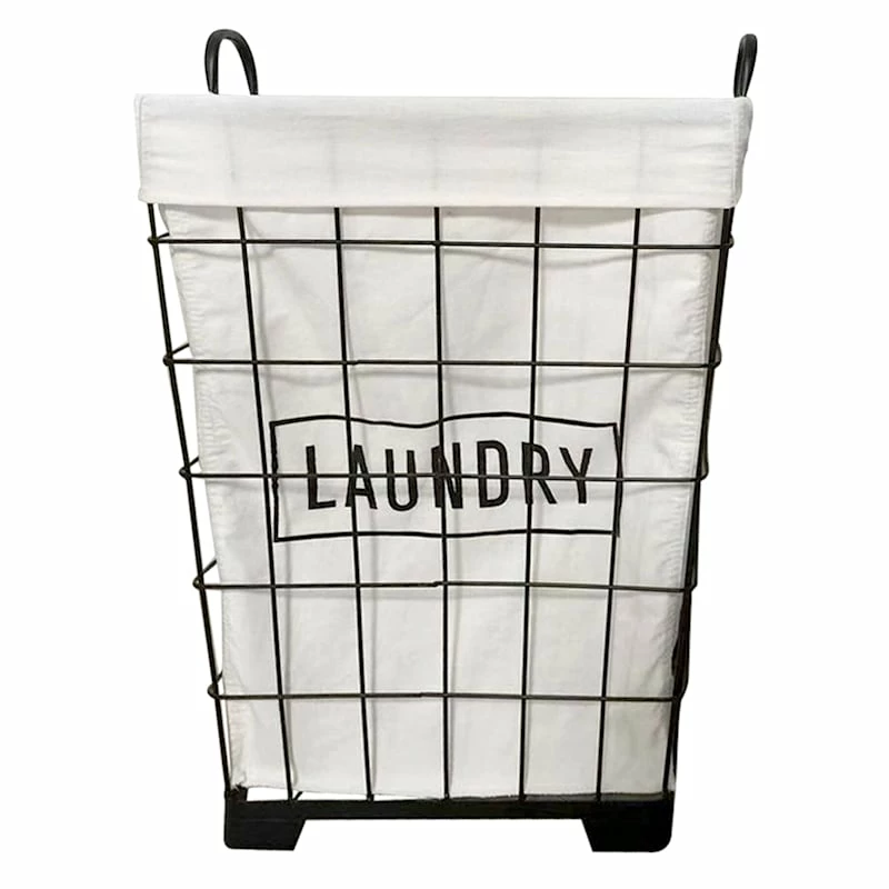 Black Square Metal Grid Laundry Hamper With Liner, Large 1 Black Square Metal Grid Laundry Hamper With Liner, Large