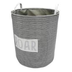 Black Striped Round Laundry Hamper, Large