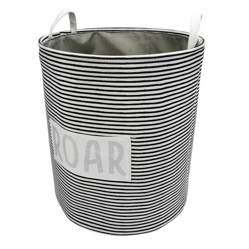 Black Striped Round Laundry Hamper, Large 1 Black Striped Round Laundry Hamper, Large
