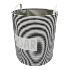 Black Striped Round Laundry Hamper, Medium