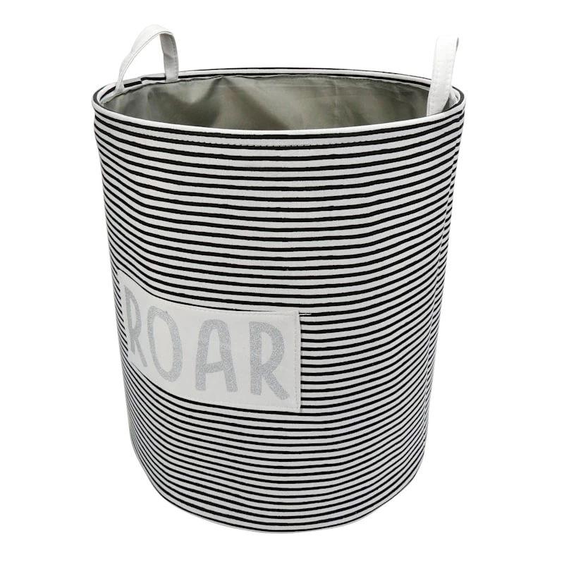 Black Striped Round Laundry Hamper, Medium 1 Black Striped Round Laundry Hamper, Medium