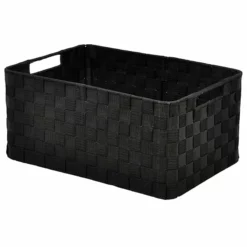 Black Weave Round Corner Storage Basket, Medium