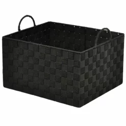 Black Weave Storage Basket With Handles, Black