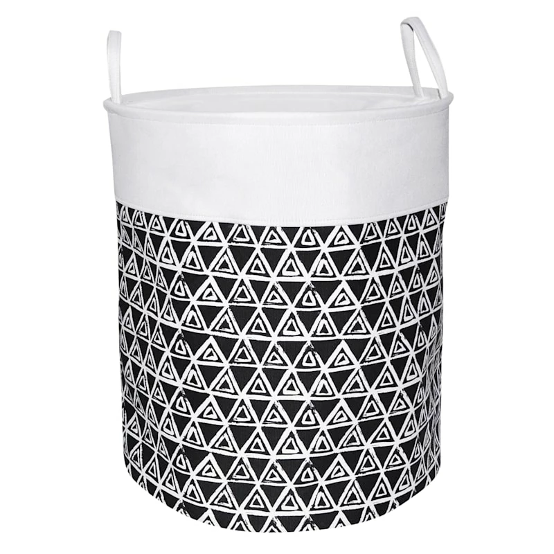 Black & White Triangle Print Laundry Hamper, Large 1 Black & White Triangle Print Laundry Hamper, Large