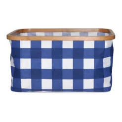 Blue Check Fabric Rectangle Basket, Medium