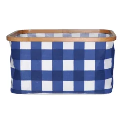 Blue Check Fabric Rectangle Basket, Small