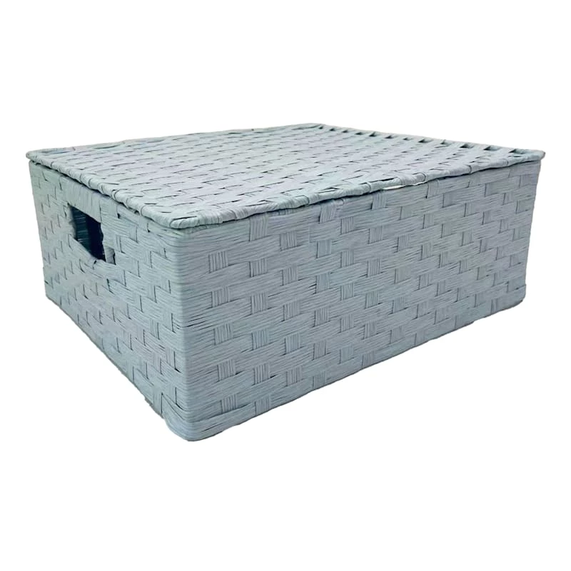 Blue Paper Rope Rectangle Storage Basket With Lid, Large 1 Blue Paper Rope Rectangle Storage Basket With Lid, Large