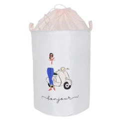 Bonjour Round Canvas Fabric Laundry Hamper