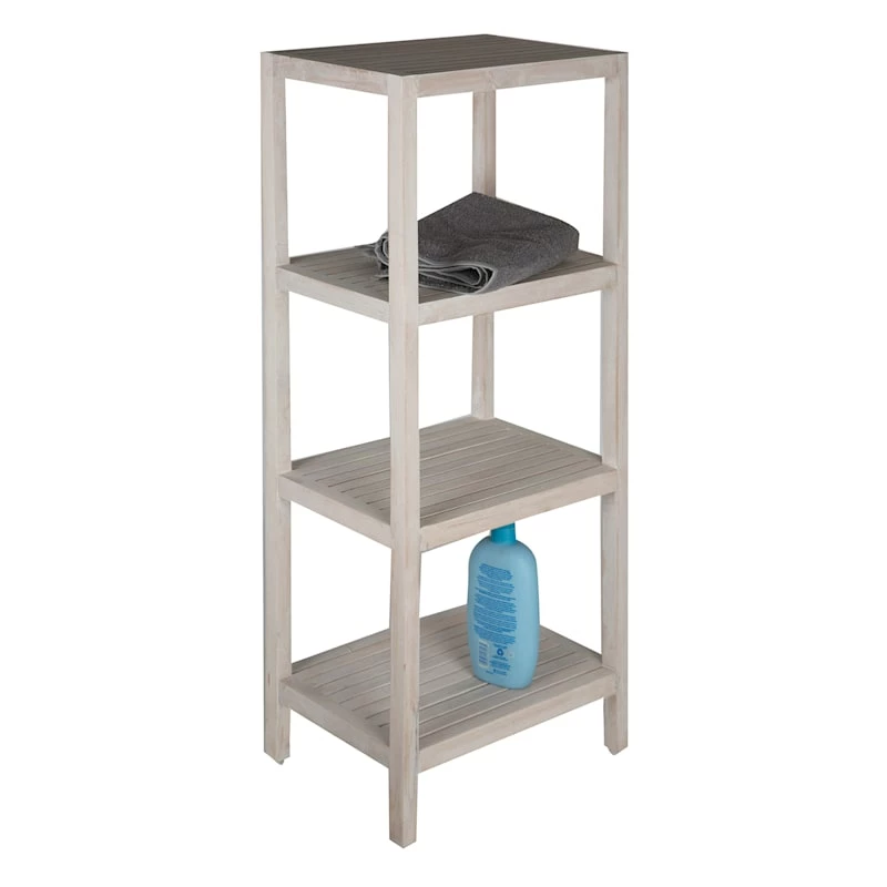 Borneo 4-Tier Corner Storage Stand, White Wood 1 Borneo 4-Tier Corner Storage Stand, White Wood