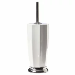 Brock White Ceramic Toilet Bowl Brush & Chrome Handle Base