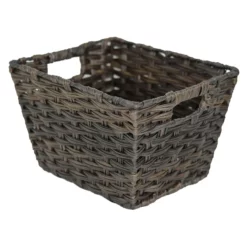 Brown Faux Rattan Storage Tote, Medium