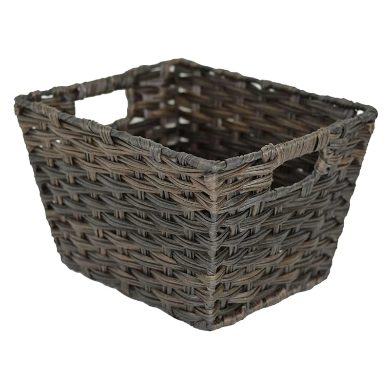 Brown Faux Rattan Storage Tote, Medium 1 Brown Faux Rattan Storage Tote, Medium