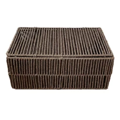 Brown Paper Rope Storage Basket With Lid, Small