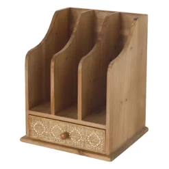 Carved Wood Organizer With Drawer