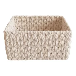 Chunky White Rectangle Fabric Storage Basket, Medium