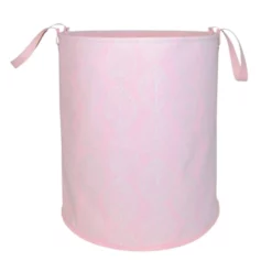Damask Printed Round Canvas Laundry Hamper, Pink
