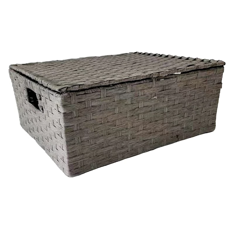 Dark Grey Paper Rope Storage Basket With Lid, Medium 1 Dark Grey Paper Rope Storage Basket With Lid, Medium