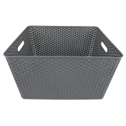 Dark Grey Y-Weave Plastic Storage Basket, Extra Large