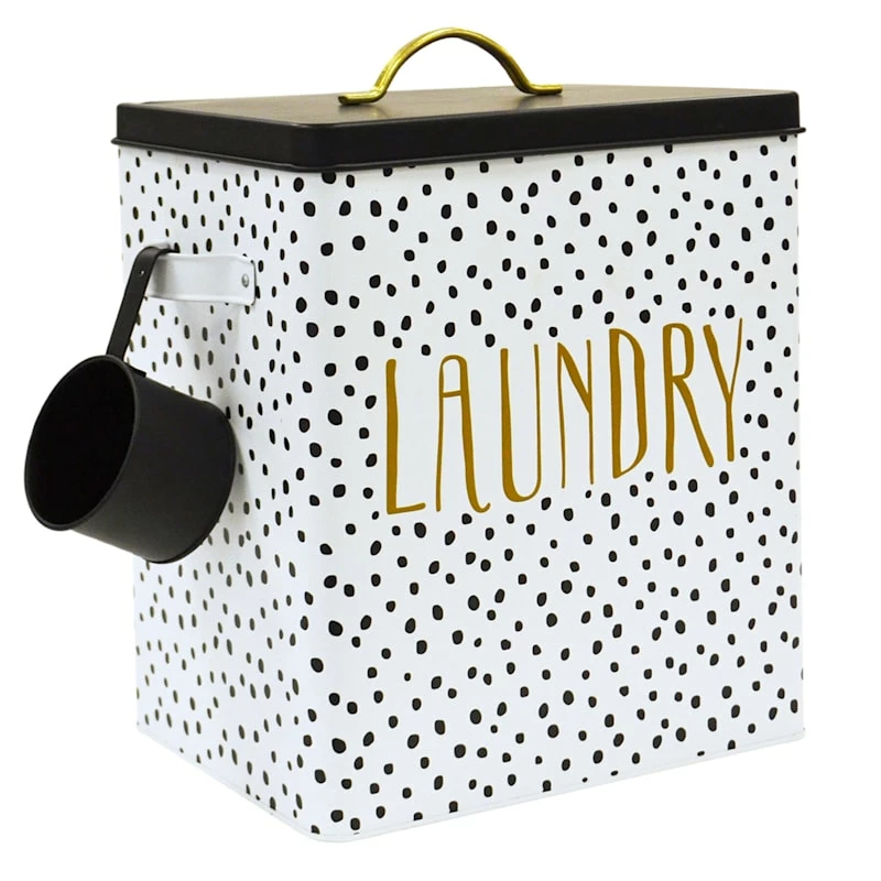 Doreen White & Black Metal Laundry Canister, Large 1 Doreen White & Black Metal Laundry Canister, Large