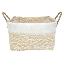 Double Bamboo Rectangle Clear Black Natural/White Large Basket