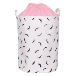 Eyelash Collapsible Laundry Hamper With Drawstring Liner, Pink