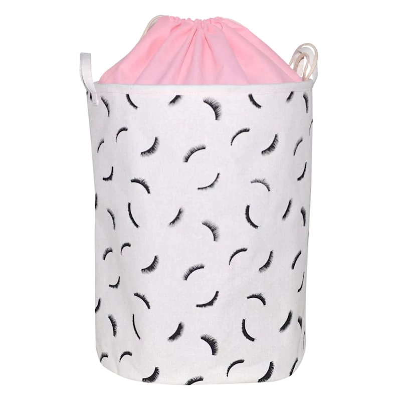 Eyelash Collapsible Laundry Hamper With Drawstring Liner, Pink 1 Eyelash Collapsible Laundry Hamper With Drawstring Liner, Pink