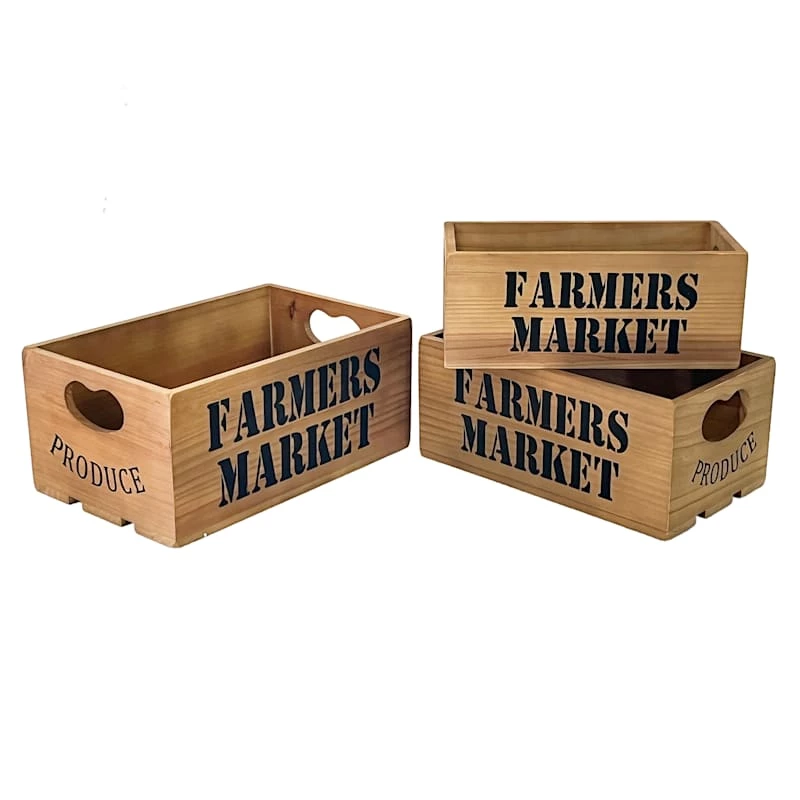 Farmers Market Wooden Crate With Cutout Handles, Small 2 Farmers Market Wooden Crate With Cutout Handles, Small - Image 2